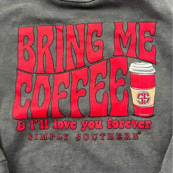 Simply Southern Charcoal Crewneck with Pink Coffee Graphic - Picture 3 of 4